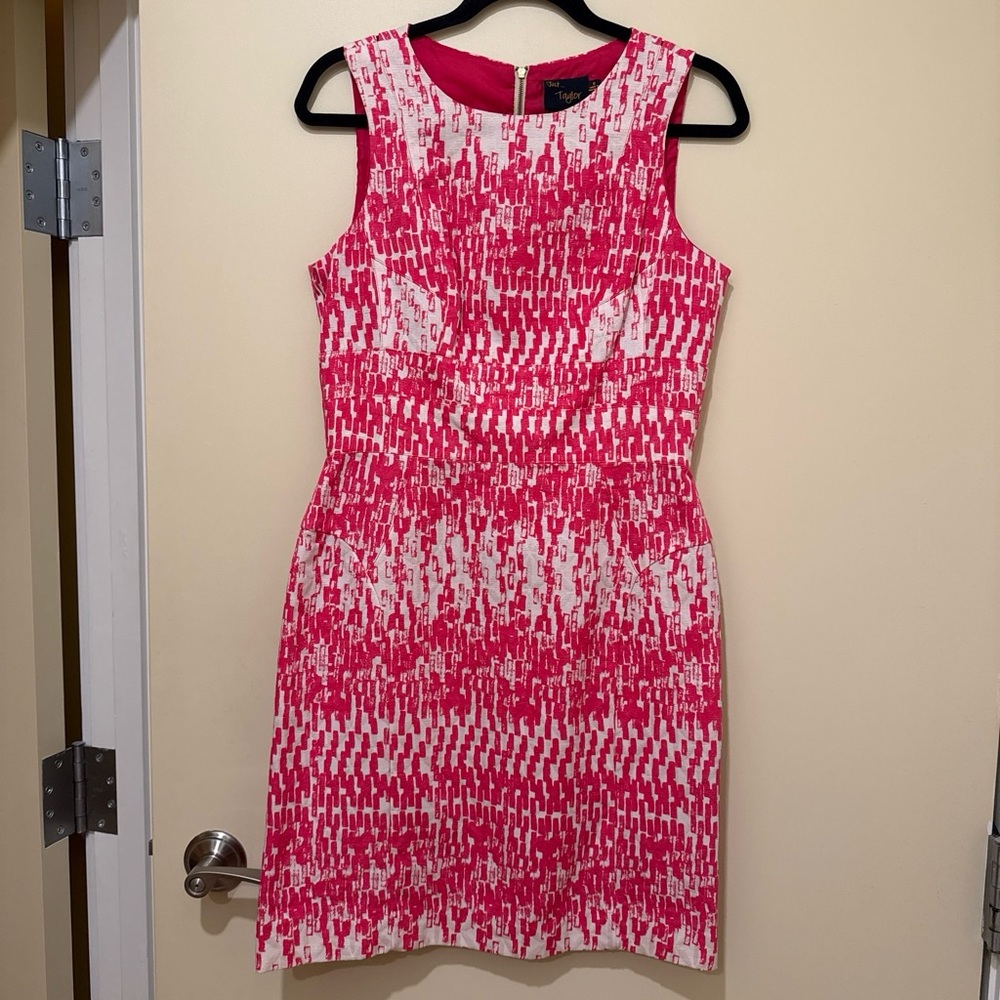 Ann Taylor Pink and White Patterned Sleeveless Sheath Dress
